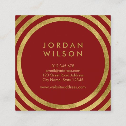 Elegant rood faux goud ronde lijnen geometrisch vierkante visitekaartje (Achterkant)
