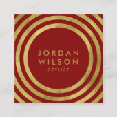 Elegant rood faux goud ronde lijnen geometrisch vierkante visitekaartje (Voorkant)