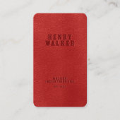 Elegant rood faux veganistisch leer visitekaartje (Voorkant)