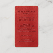 Elegant rood faux veganistisch leer visitekaartje (Achterkant)