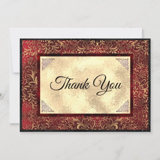 Elegant rood floral faux goud bedankkaart (Voorkant)