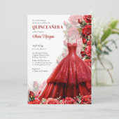 Elegant rood formele lange jurk waterverf rozen lu kaart (Staand voorkant)