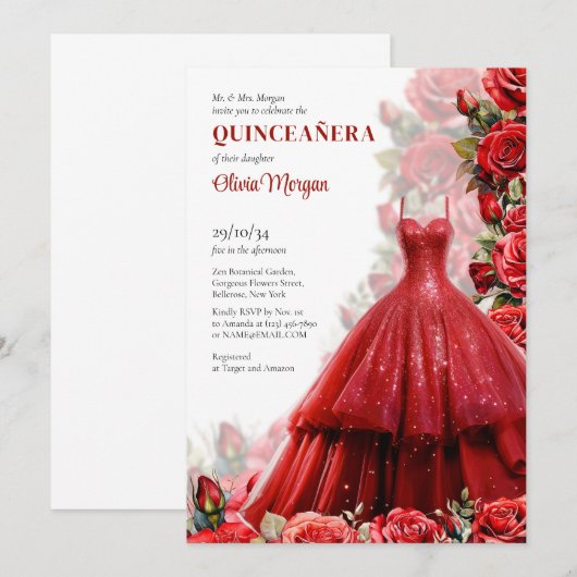 Elegant rood formele lange jurk waterverf rozen lu kaart (Voorkant / Achterkant)