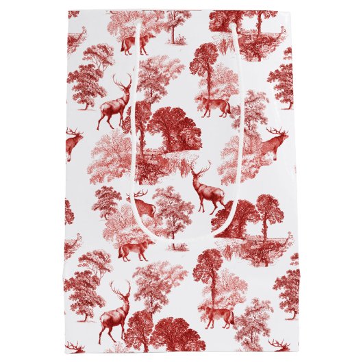 Elegant  rood Frans land Toile Deer Medium Cadeauzakje (Achterkant)