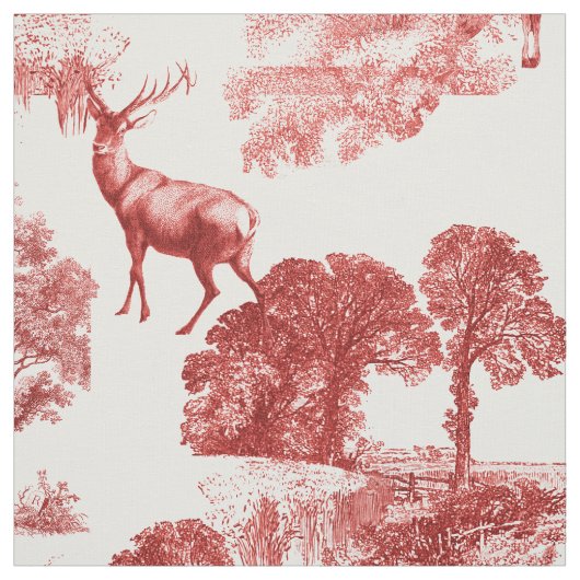 Elegant  rood Frans land Toile Deer Stof (Swatch)