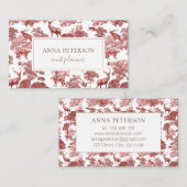 Elegant  rood Frans land Toile Deer Visitekaartje (Voorkant / Achterkant)