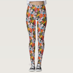 Elegant rood geel blauw roze ventilator zwart leggings
