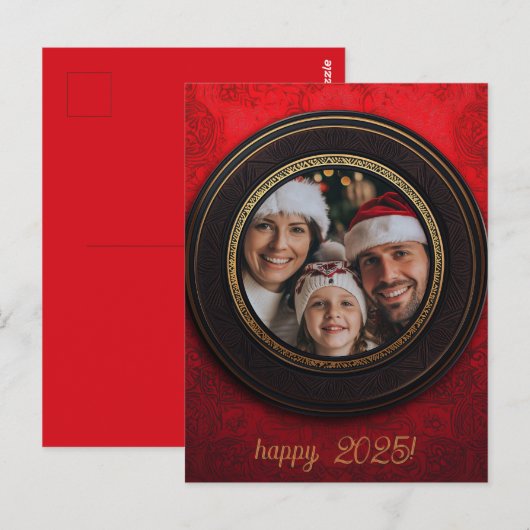 Elegant rood Gelukkig Nieuwjaar Briefkaart (Voorkant / Achterkant)