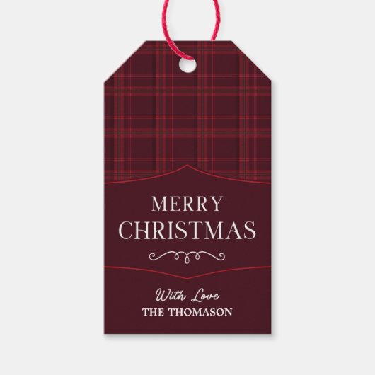 Elegant rood geplakt Custom Merry Christmas Cadeaulabel (Voorkant)