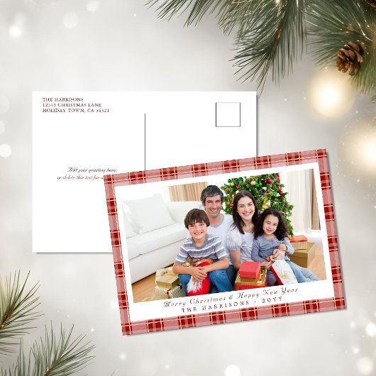 Elegant rood geplakt kerstfoto Briefkaart