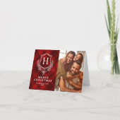 Elegant rood geplakt monogram Foto Kerstmis Feestdagen Kaart (Voorkant)