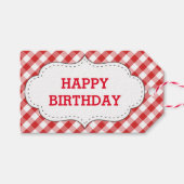 Elegant rood geruit patroon gepersonaliseerde verj cadeaulabel (Voorkant (Horizontaal))
