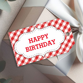 Elegant rood geruit patroon gepersonaliseerde verj cadeaulabel