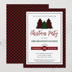 Elegant rood geruit patroon kerstvakantie feest kaart