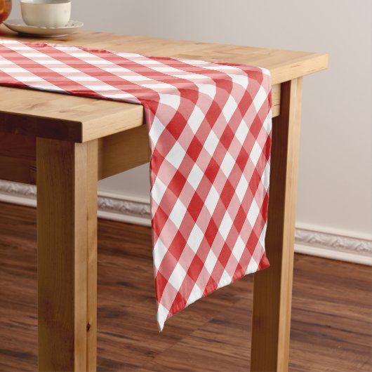 Elegant rood geruit patroon korte tafelloper (Voorbeeld)