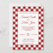 Elegant rood gingham patroon bruiloft uitnodiging (Voorkant)