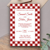 Elegant rood gingham patroon bruiloft uitnodiging