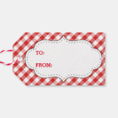 Elegant rood gingham patroon gepersonaliseerde ver cadeaulabel (Achterkant Horizontaal)