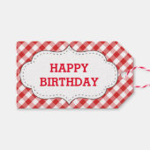 Elegant rood gingham patroon gepersonaliseerde ver cadeaulabel (Voorkant (Horizontaal))