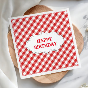 Elegant rood gingham patroon gepersonaliseerde ver servetten