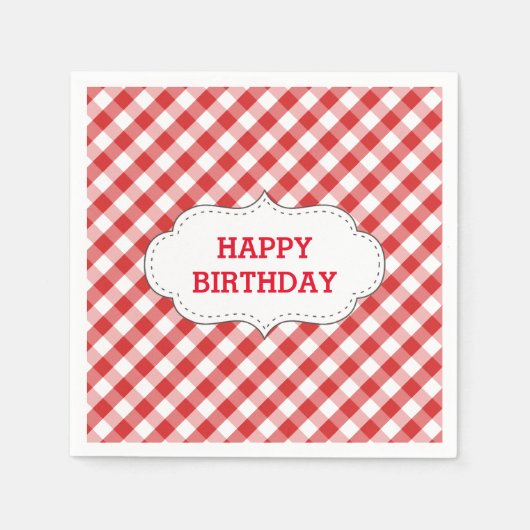 Elegant rood gingham patroon gepersonaliseerde ver servetten (Voorkant)