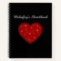 Elegant rood glitter hart kunstenaar schetsboek