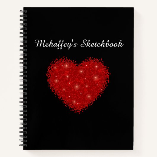 Elegant rood glitter hart kunstenaar schetsboek notitieboek (Voorkant)