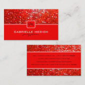 Elegant rood Glitter Party Planner Visitekaartje (Voorkant / Achterkant)