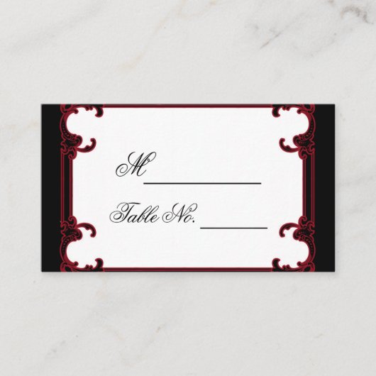 Elegant rood gotisch Lijst bruiloft plaats kaart Plaatskaartje (Voorkant)