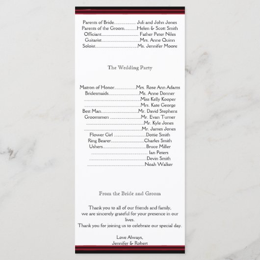 Elegant rood gotisch Lijst bruiloft programma Programmakaart (Achterkant)