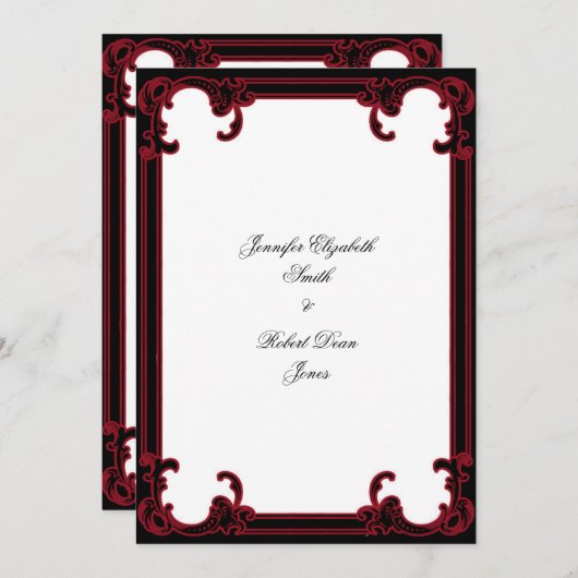 Elegant rood gotisch Lijst bruiloft uitnodiging (Voorkant / Achterkant)