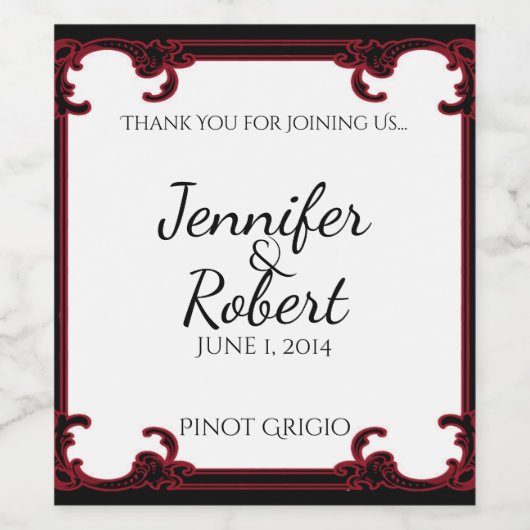 Elegant rood gotisch Lijst bruiloft wijnlabel Wijn Etiket (Enkel label)