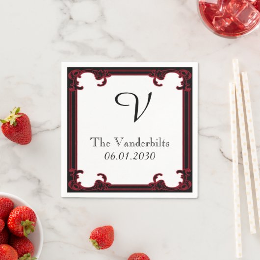 Elegant Rood Gotisch Lijst Monogram Bruiloft Servetten (Insitu)