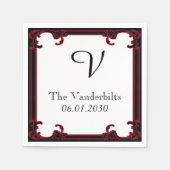 Elegant Rood Gotisch Lijst Monogram Bruiloft Servetten (Voorkant)