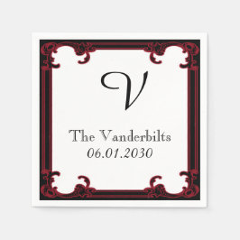 Elegant Rood Gotisch Lijst Monogram Bruiloft Servetten