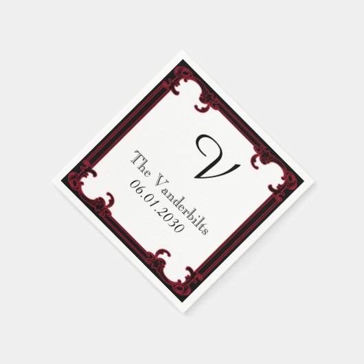 Elegant Rood Gotisch Lijst Monogram Bruiloft Servetten (Hoek)