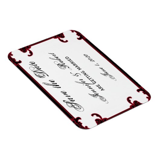Elegant rood gotisch Lijst Save the Date Magneet (Rechterzijde)