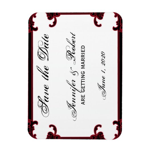 Elegant rood gotisch Lijst Save the Date Magneet (Verticaal)