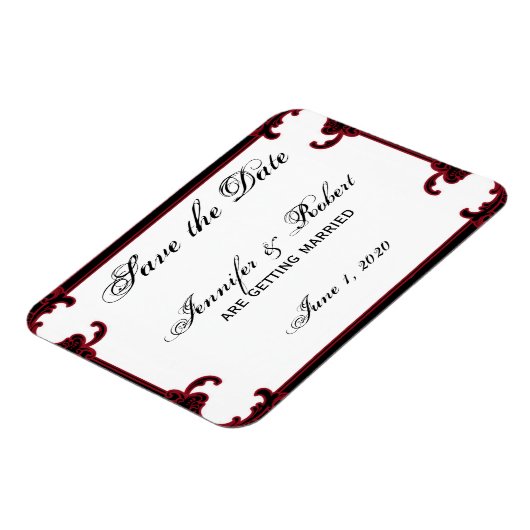 Elegant rood gotisch Lijst Save the Date Magneet (Linkerzijde)