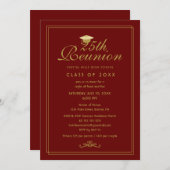 Elegant rood goud 25e klas reünie uitnodiging (Voorkant / Achterkant)