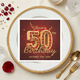 Elegant Rood Goud 50e Verjaardagsfeest Glamour Servet