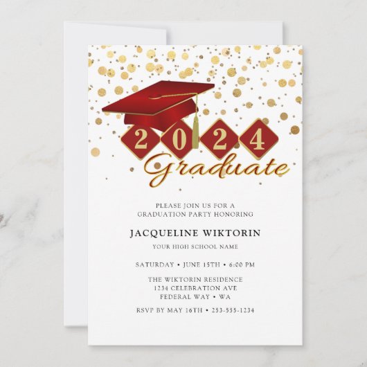 Elegant rood goud Afstuderen fotofeest Kaart (Voorkant)