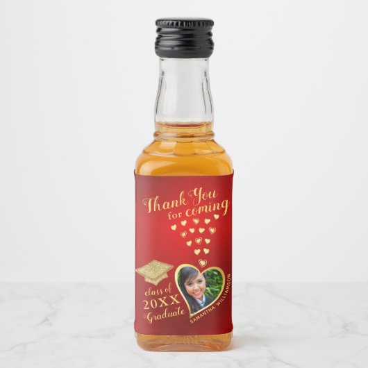 Elegant Rood Goud Bedankt 2025 Afstuderen Likeurfles Etiket (Voorkant)