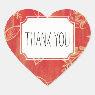 Elegant rood goud bloemen dank u hart sticker