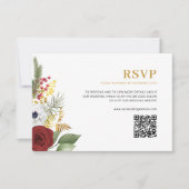 Elegant Rood Goud Bloemen Monogram QR Code Bruilof RSVP Kaartje (Voorkant)