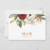 Elegant Rood Goud Bloemen Monogram QR Code Bruilof RSVP Kaartje (Achterkant)