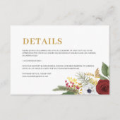 Elegant rood goud bloemenmonogram bruiloft details informatiekaartje (Voorkant)