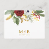 Elegant rood goud bloemenmonogram bruiloft details informatiekaartje (Achterkant)