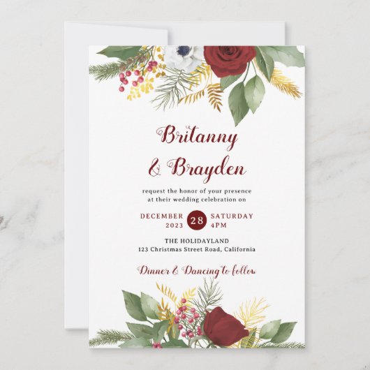 Elegant rood goud bloemenschrift Alles in één brui Kaart (Voorkant)