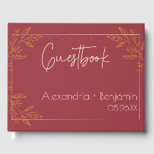 Elegant rood & goud bloemig trouwgastenboek